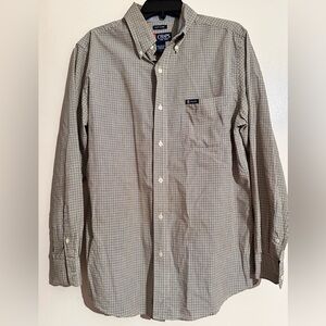 Chaps Men's Button-Down Micro-Check Shirt in Olive and White